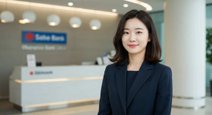 대출 신청후 승인되서 은행에서 좋아하는 한국인 여성1