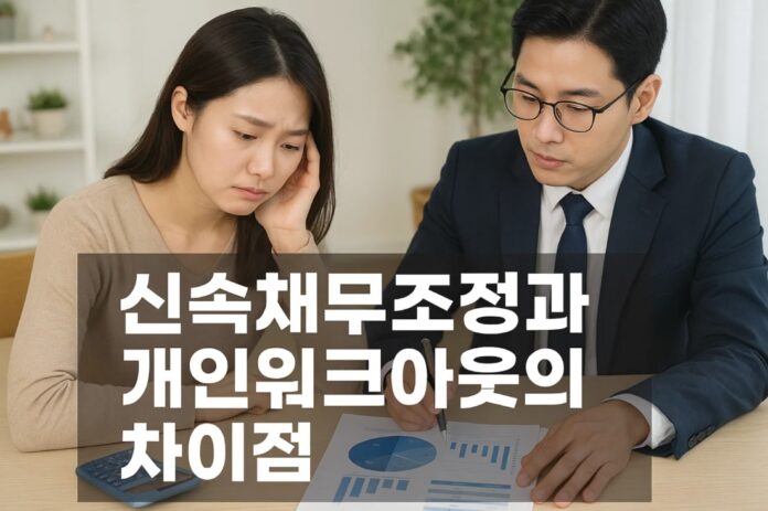 신속채무조정과 개인워크아웃의 차이점은 무엇인가요?
