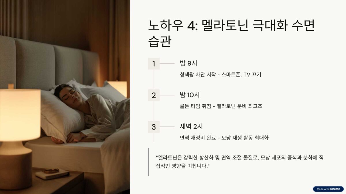 멜라토닌 극대화를 위한 밤 10시 이전의 수면 습관