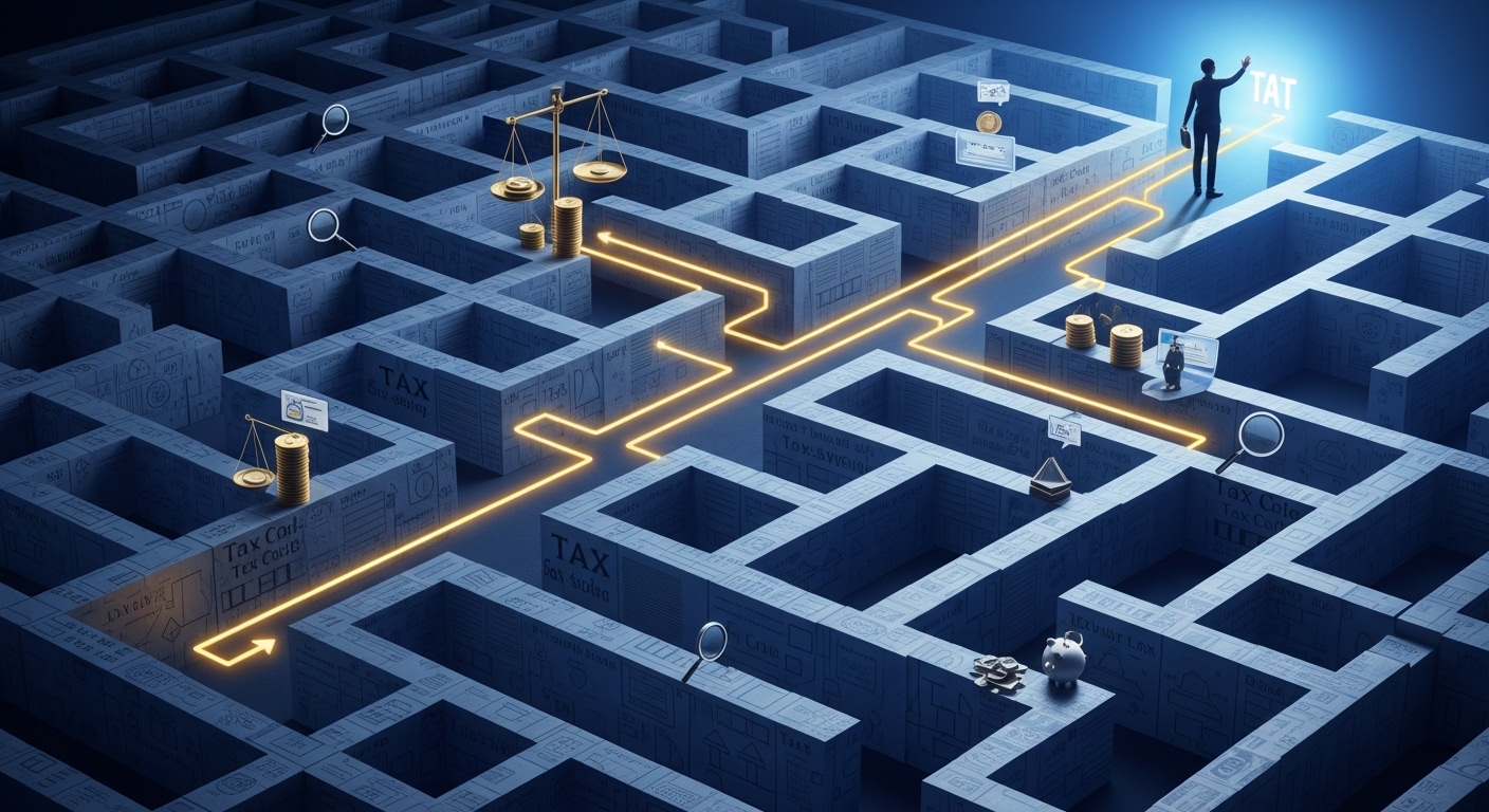 복잡한 세금 미로를 현명하게 헤쳐나가 절세 성공의 길을 찾는 사람의 모습