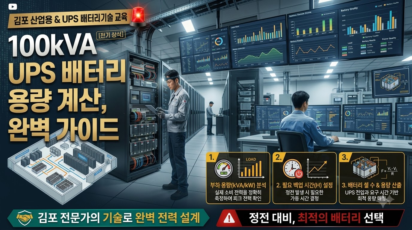 산업용 배터리 용량 계산법 부하와 백업 시간으로 100kVA UPS 배터리 선정하기